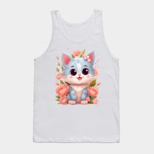 Flowery Cat Cute Gifts For Cats & Flower Lover Tank Top